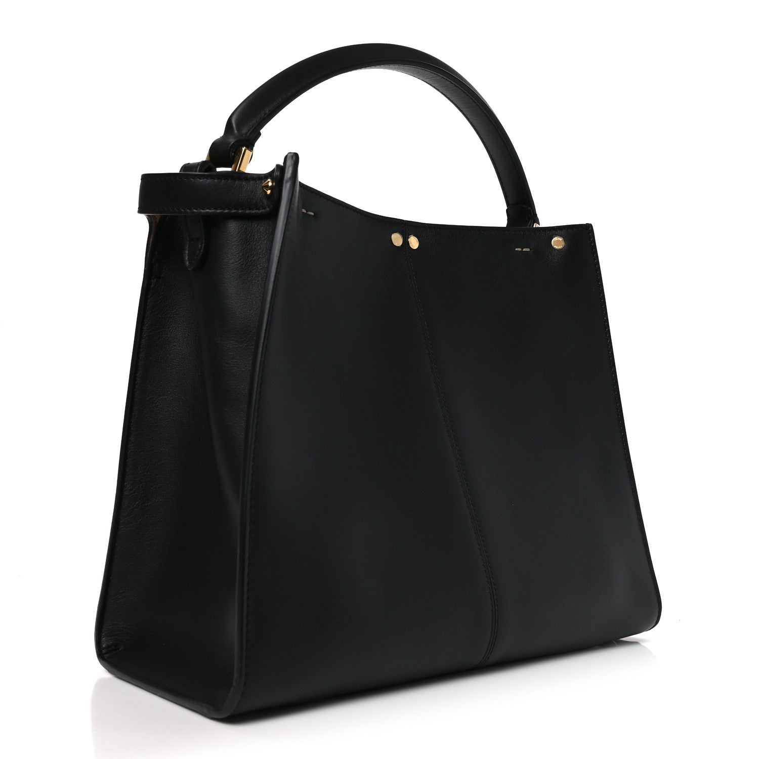Fendi Vitello Seta Glazed Fabric FF 1974 Medium Peekaboo X-Lite Black Mogano Panna 3 of 9