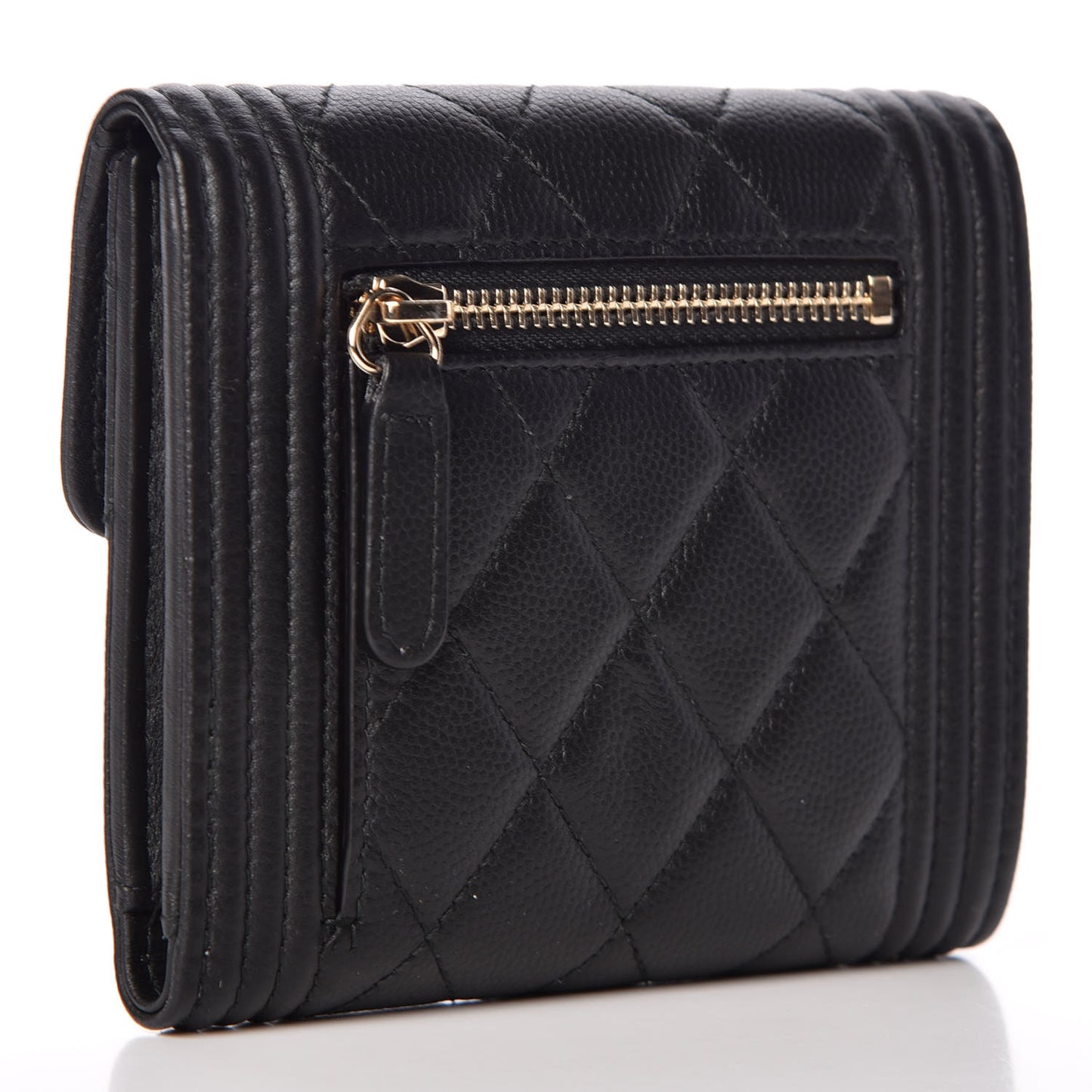 Caviar Quilted Compact Boy Wallet Black