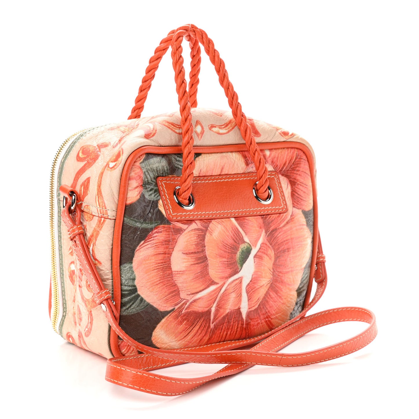 Agneau Floral Print Small Blanket Square Tote Orange