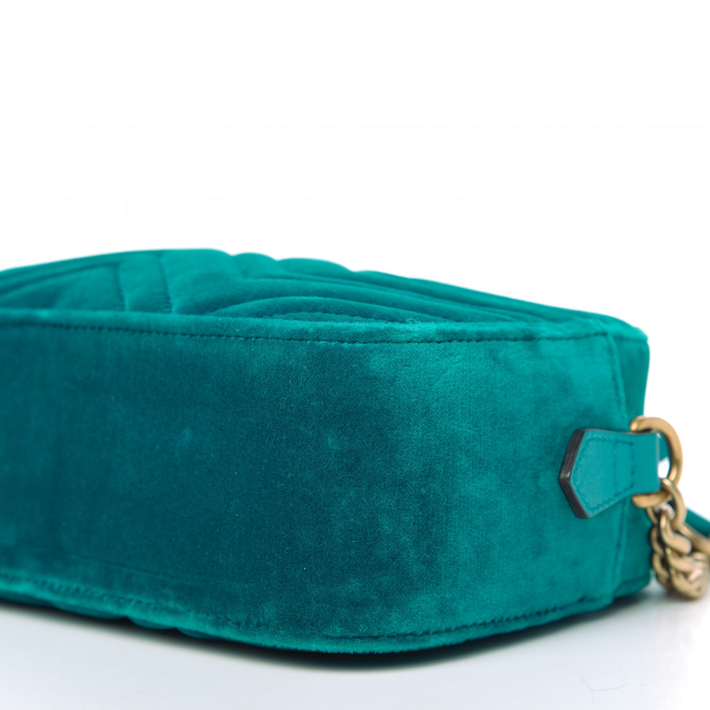 Velvet Matelasse Small GG Marmont Chain Shoulder Bag Pavone Cyan