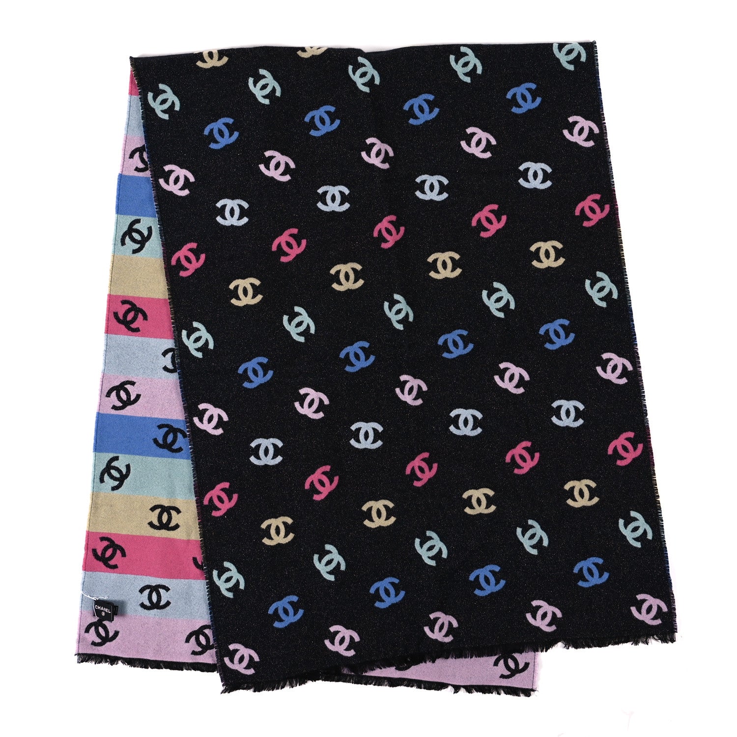 Chanel Cashmere Silk Wool CC Stole Black Multicolor 2 of 3