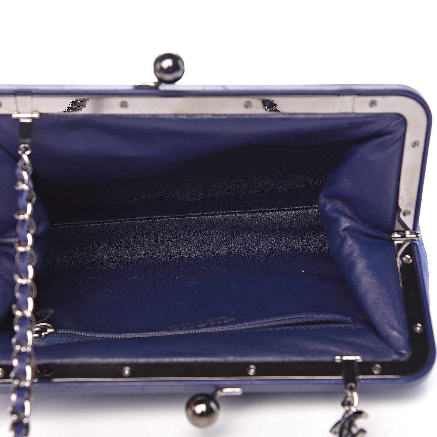 Chanel Velvet Quilted Kiss Lock Evening Bag Blue 5 of 12