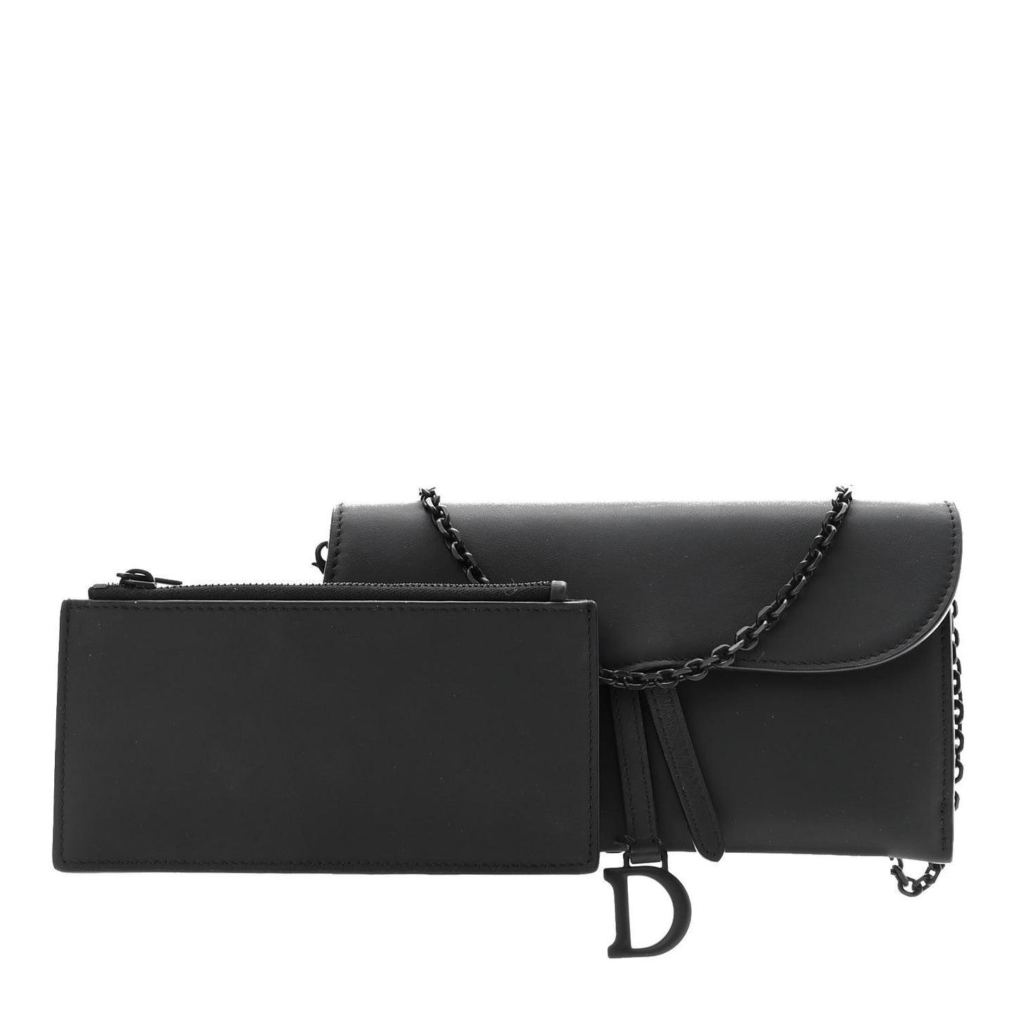 Ultra Matte Calfskin Saddle Chain Wallet Pouch Black