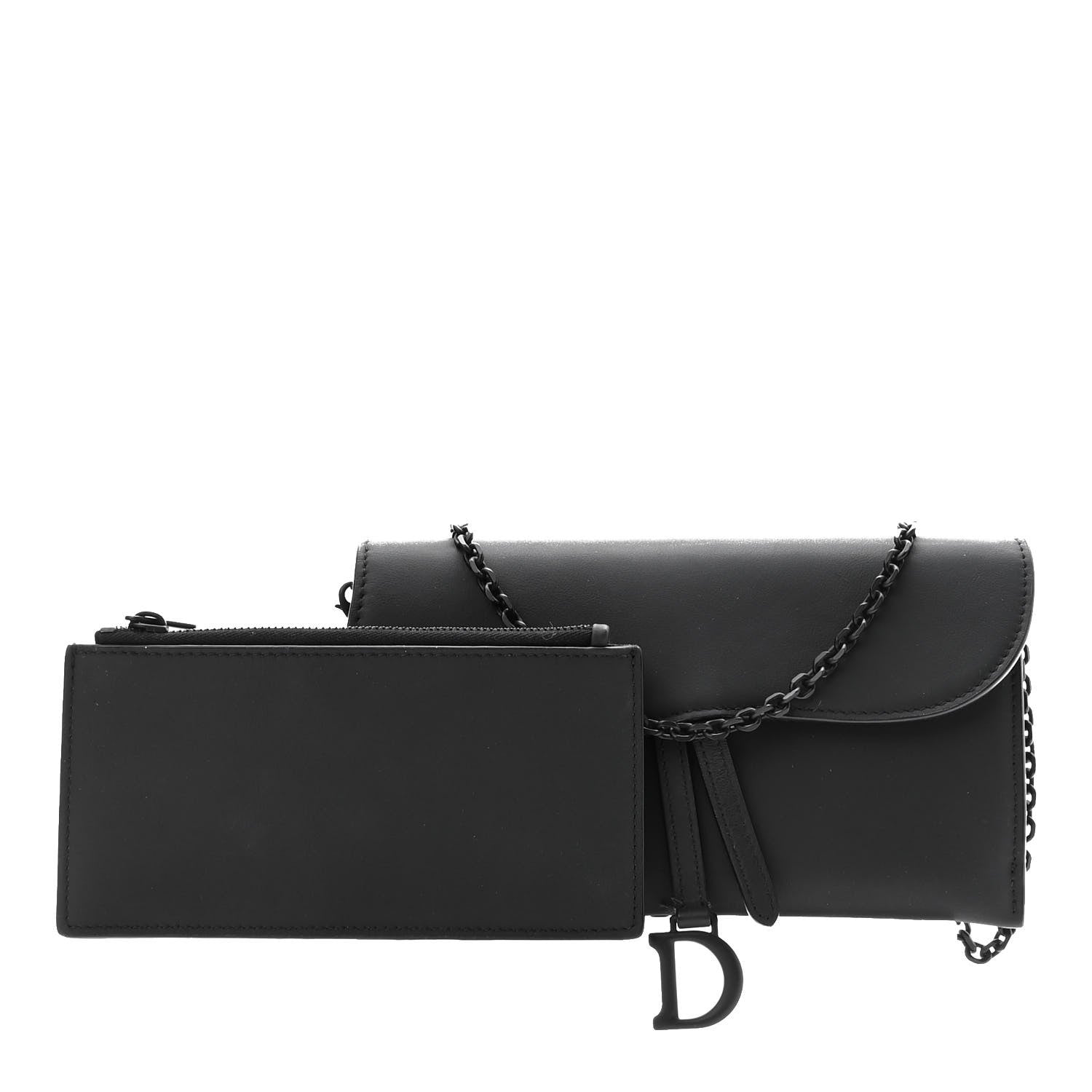 Christian Dior Ultra Matte Calfskin Saddle Chain Wallet Pouch Black 1 of 11