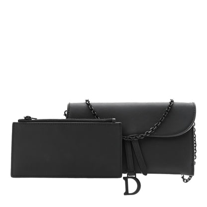Christian Dior Ultra Matte Calfskin Saddle Chain Wallet Pouch Black 1 of 11