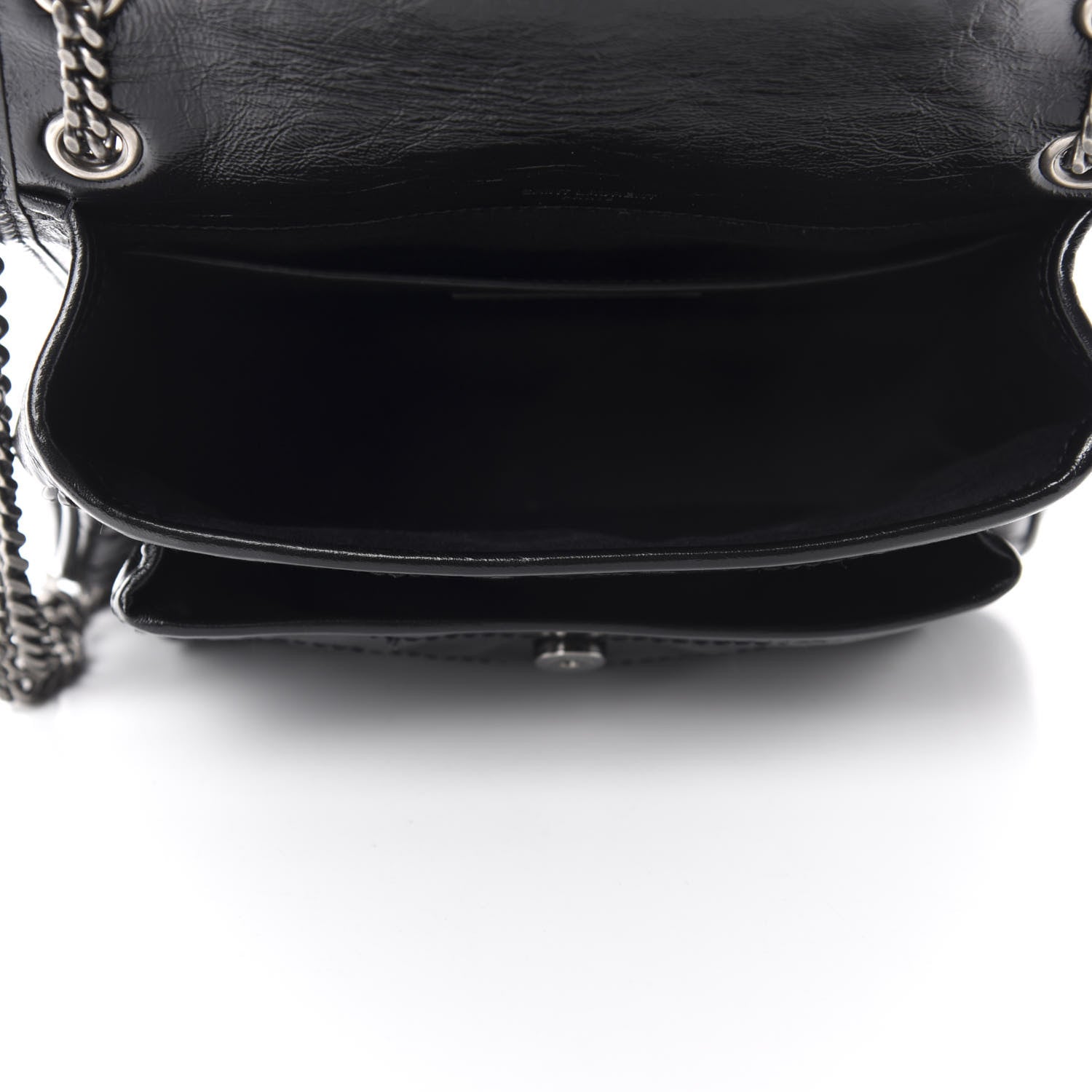 Saint Laurent Crinkled Calfskin Matelasse Monogram Baby Niki Chain Satchel Black 5 of 15