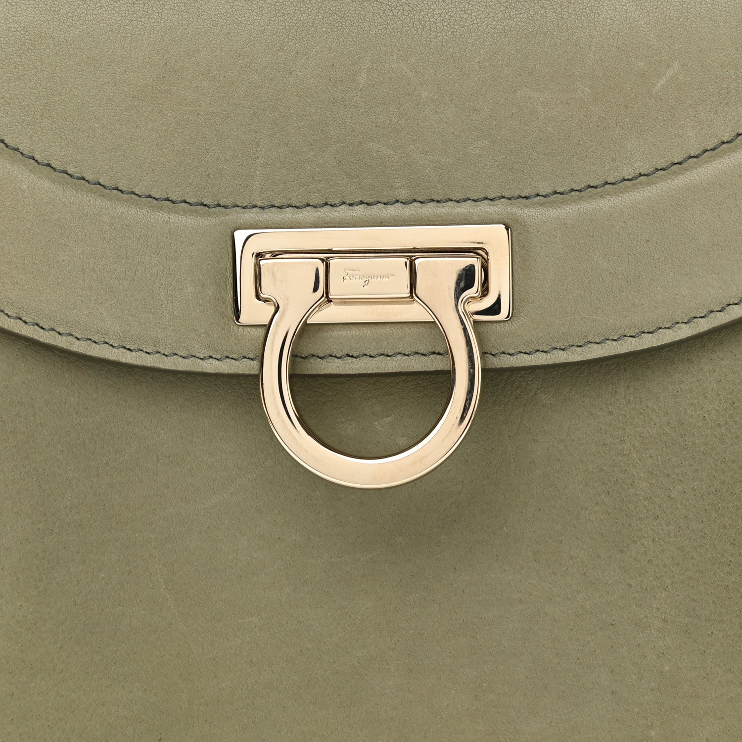 Salvatore Ferragamo Calfskin Sofia Rainbow Top Handle Bag Dark Olive Green 8 of 10