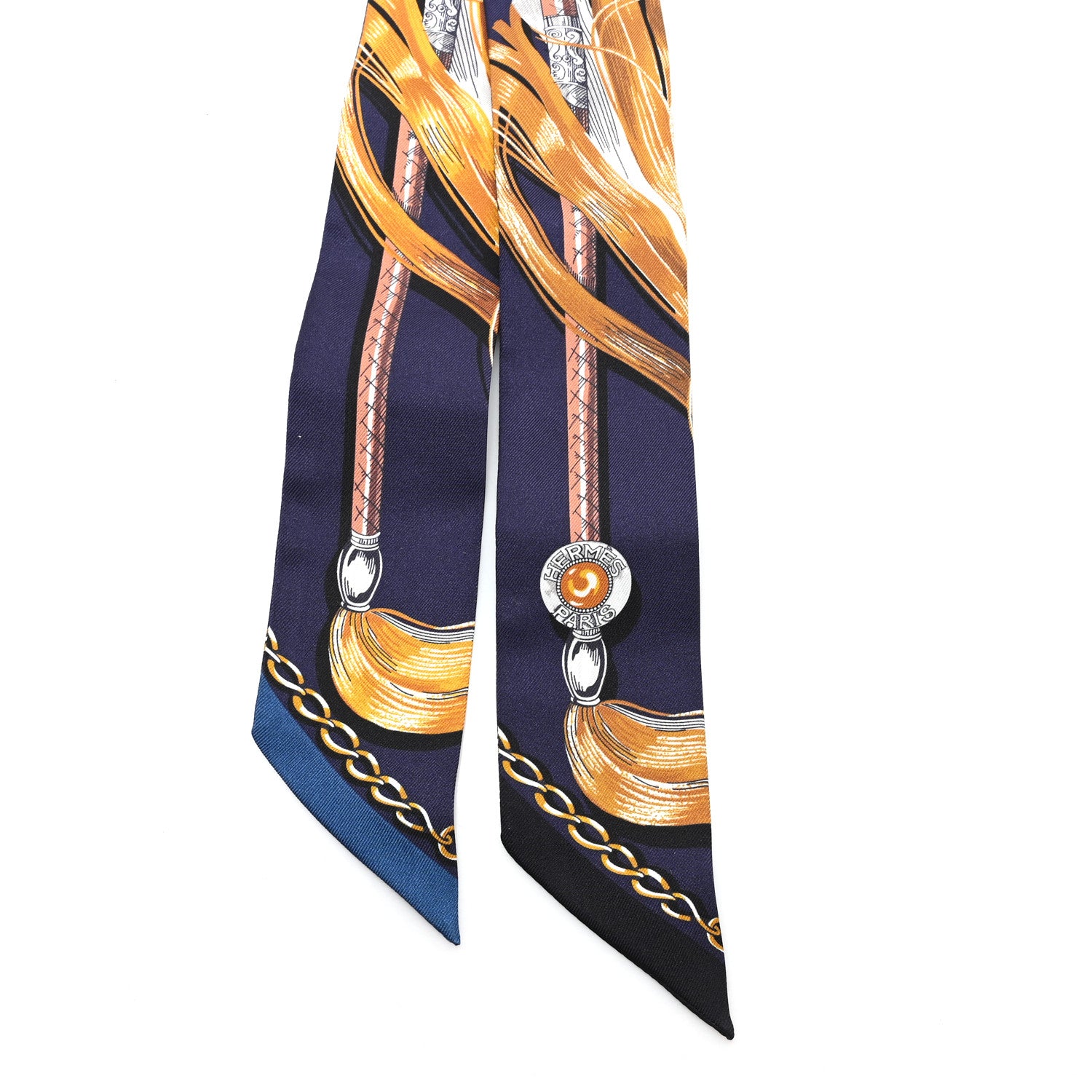 Hermes Silk Cavalcades Twilly Marine Gold Gris 2 of 3