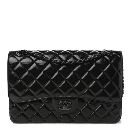 Chanel Shiny Distressed Calfskin Quilted Jumbo Double Flap So Black 1 of 11