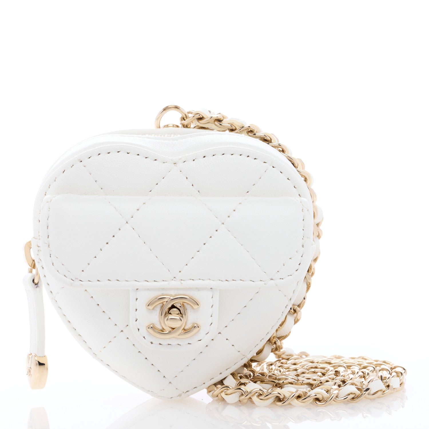 Chanel Lambskin Quilted CC In Love Heart Coin Purse With Chain White 1 of 7