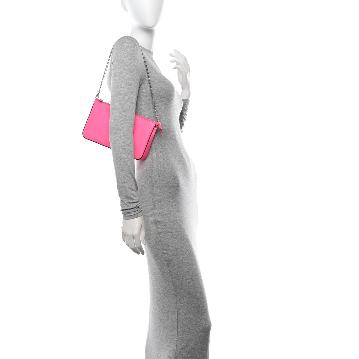 Christian Louboutin Calfskin Loubila Loubinthesky Chain Clutch Fluo Pink 2 of 11