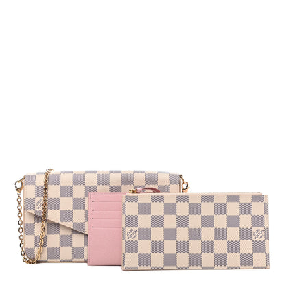 Louis Vuitton Damier Azur Pochette Felicie Chain Wallet Rose Ballerine 1 of 4