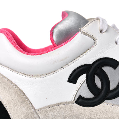 Chanel Calfskin Fabric Sneakers 39 White Silver Fluo Pink 10 of 24