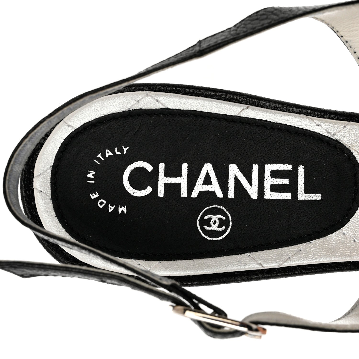 Chanel Calfskin Pearl CC Peep Toe Slingback Pumps 41 Black 7 of 8
