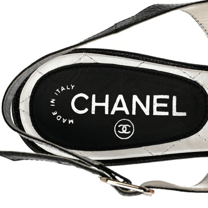 Chanel Calfskin Pearl CC Peep Toe Slingback Pumps 41 Black 7 of 8