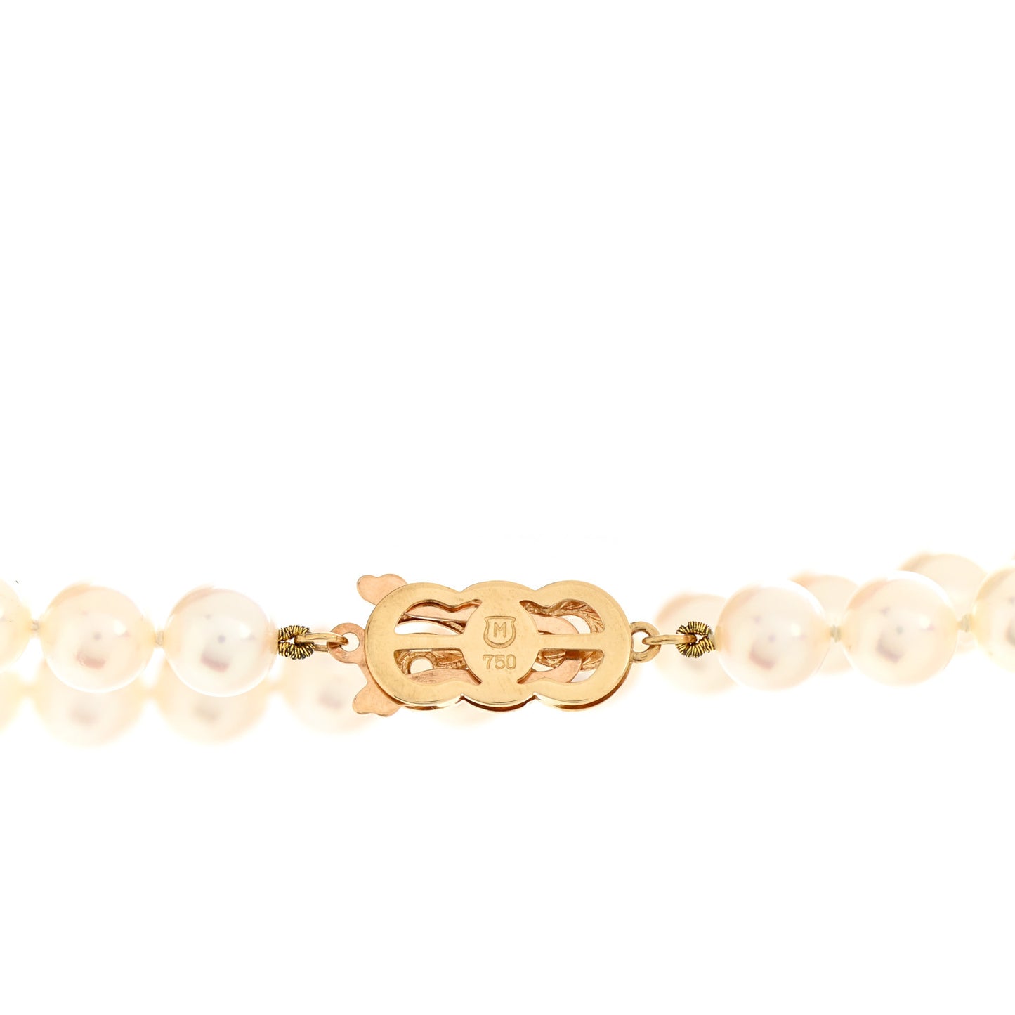 18K Yellow Gold Akoya Pearl 7-7.5mm Strand Necklace 14"