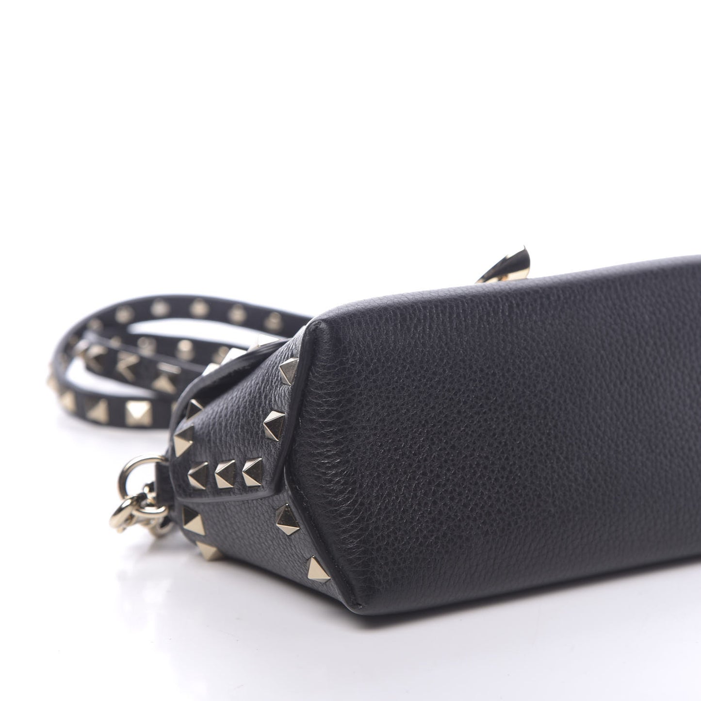 Pebbled Calfskin Mini Rockstud Crossbody Bag Black