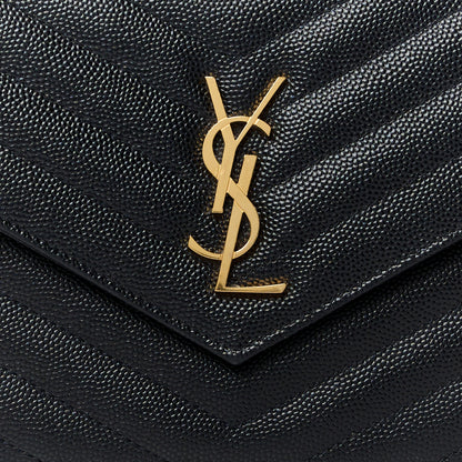 Saint Laurent Grain De Poudre Matelasse Chevron Monogram Envelope Chain Wallet Black 7 of 9