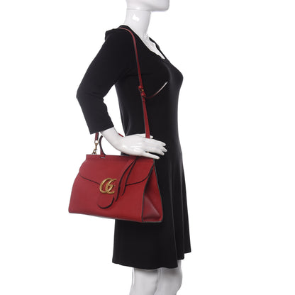 Gucci Calfskin Small GG Marmont Top Handle Bag Vulcanic Red 2 of 16