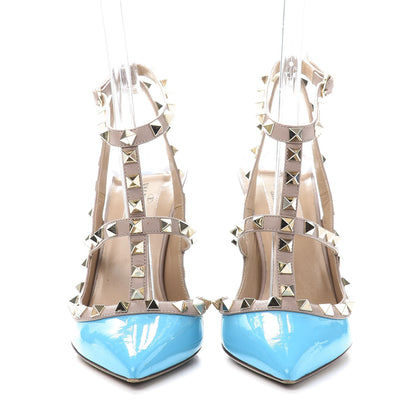 Valentino Garavani Patent Rockstud Ankle Strap 100mm Pumps 37 Parrot Poudre 2 of 7