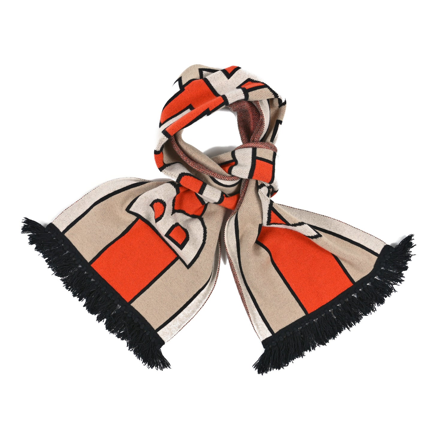 Cashmere Logo Knit Scarf Black Orange