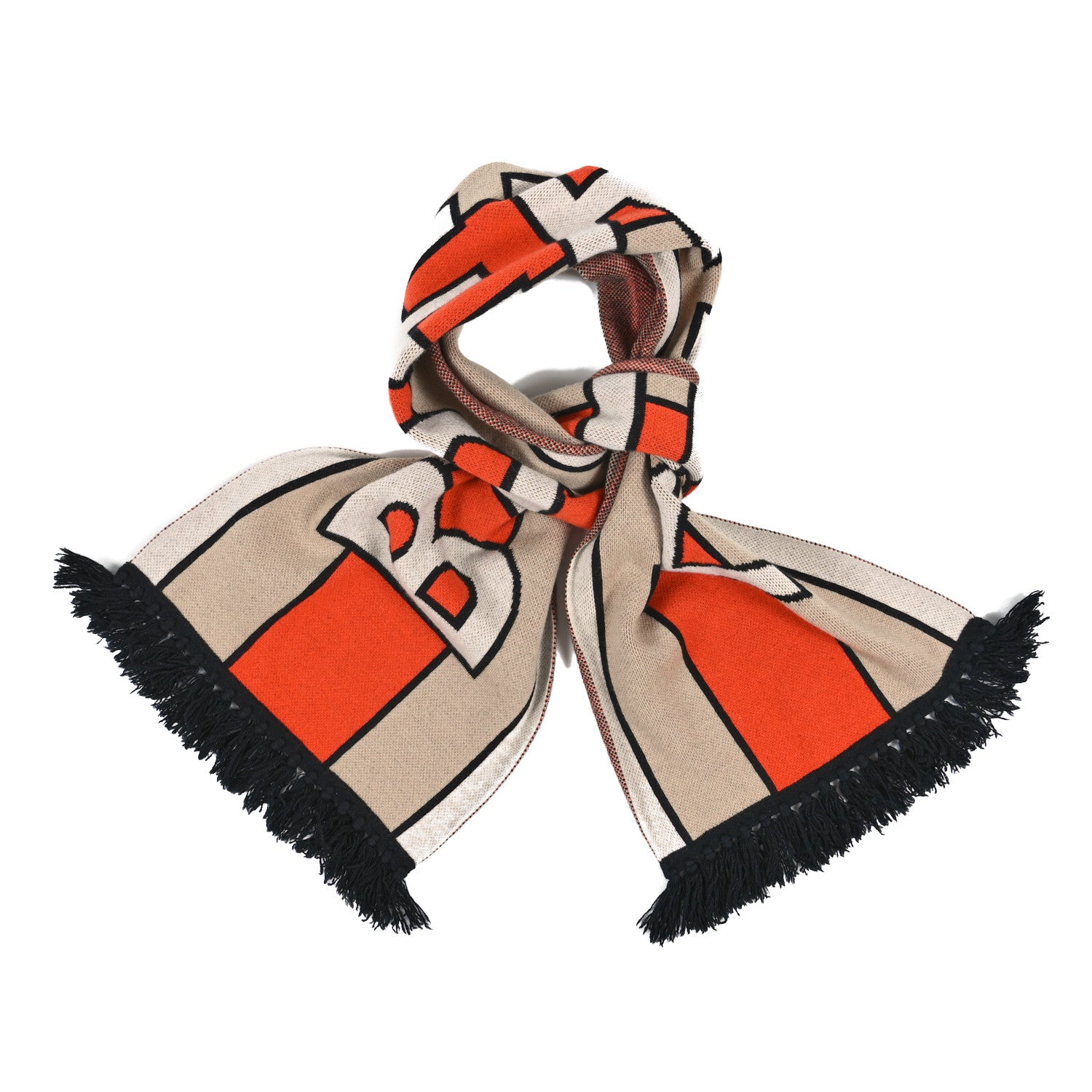 Burberry Cashmere Logo Knit Scarf Black Orange 1 of 3