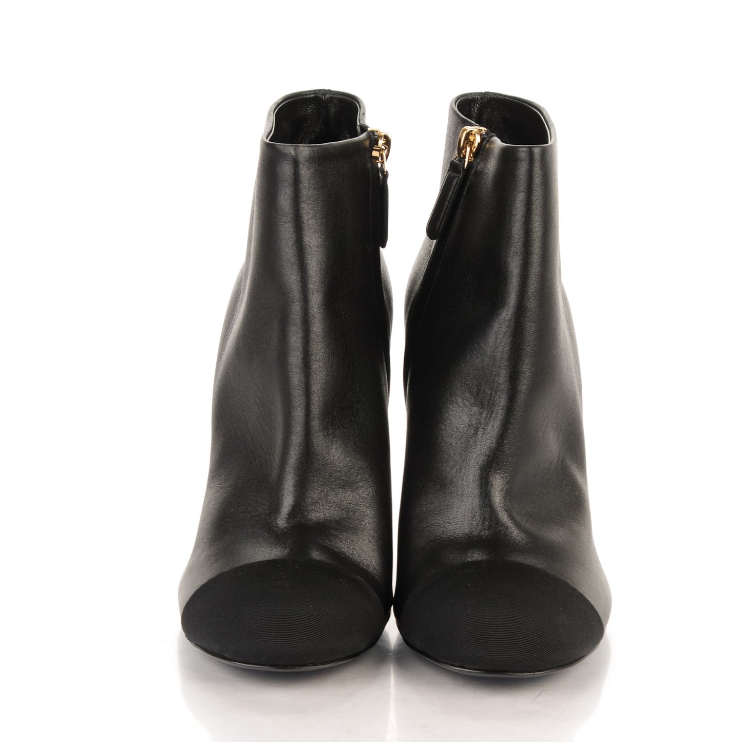 Metallic Lambskin Grosgrain CC Cap Toe Ankle Boots 38 Black