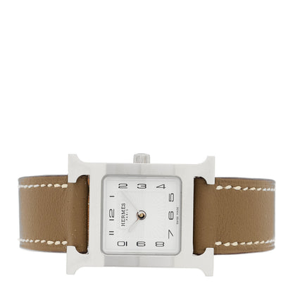 Hermes Stainless Steel Swift 21mm Heure H Hour Quartz Watch Etoupe 2 of 5