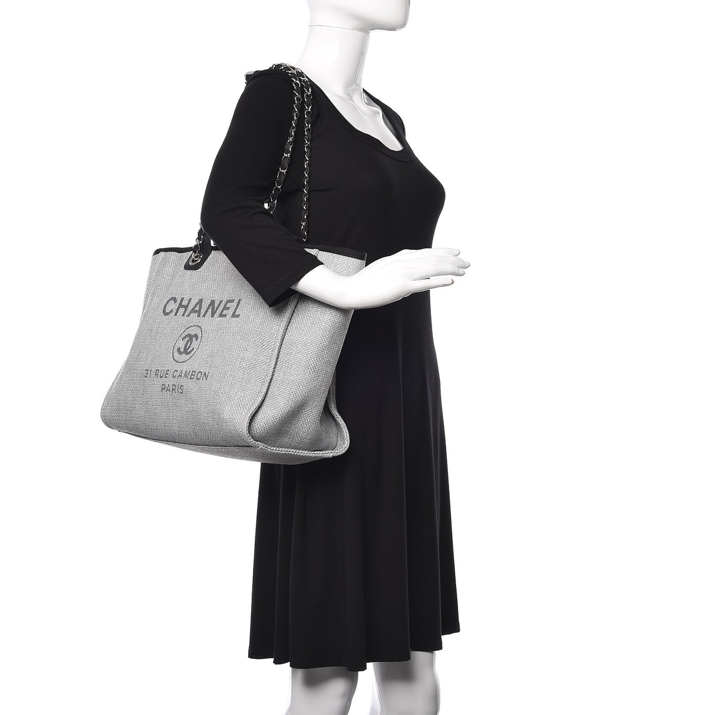 Woven Straw Raffia Large Deauville Tote Grey