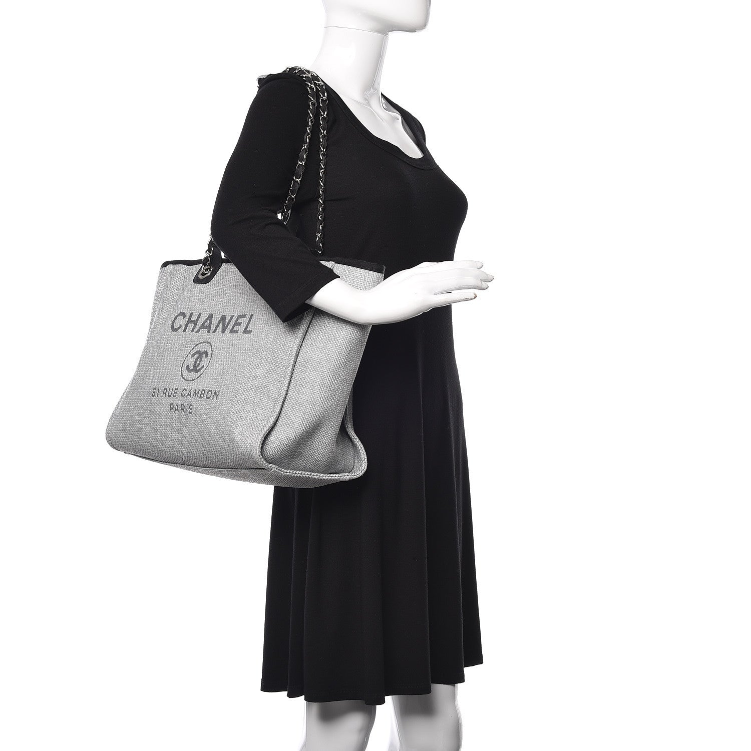 Chanel Woven Straw Raffia Large Deauville Tote Grey 3 of 11