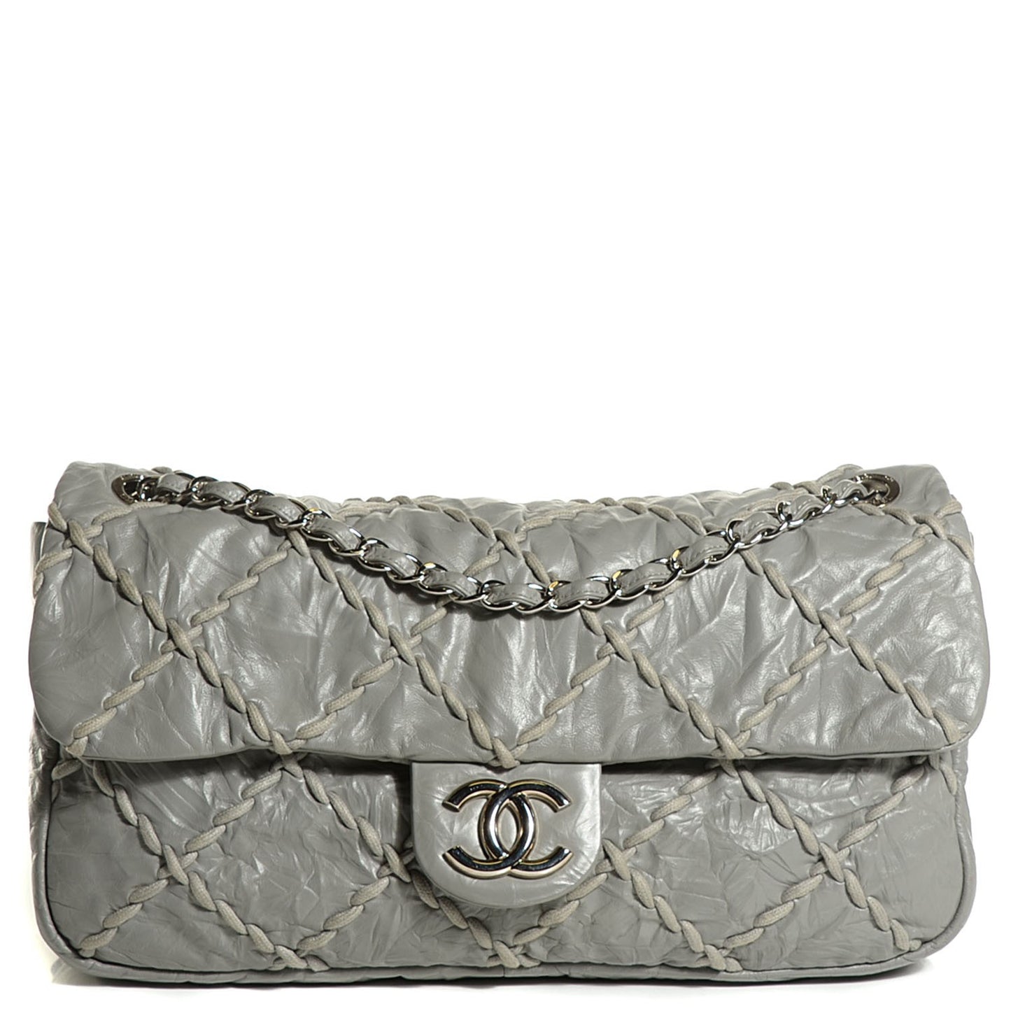 Calfskin Ultra Stitch Oversized Flap Grey