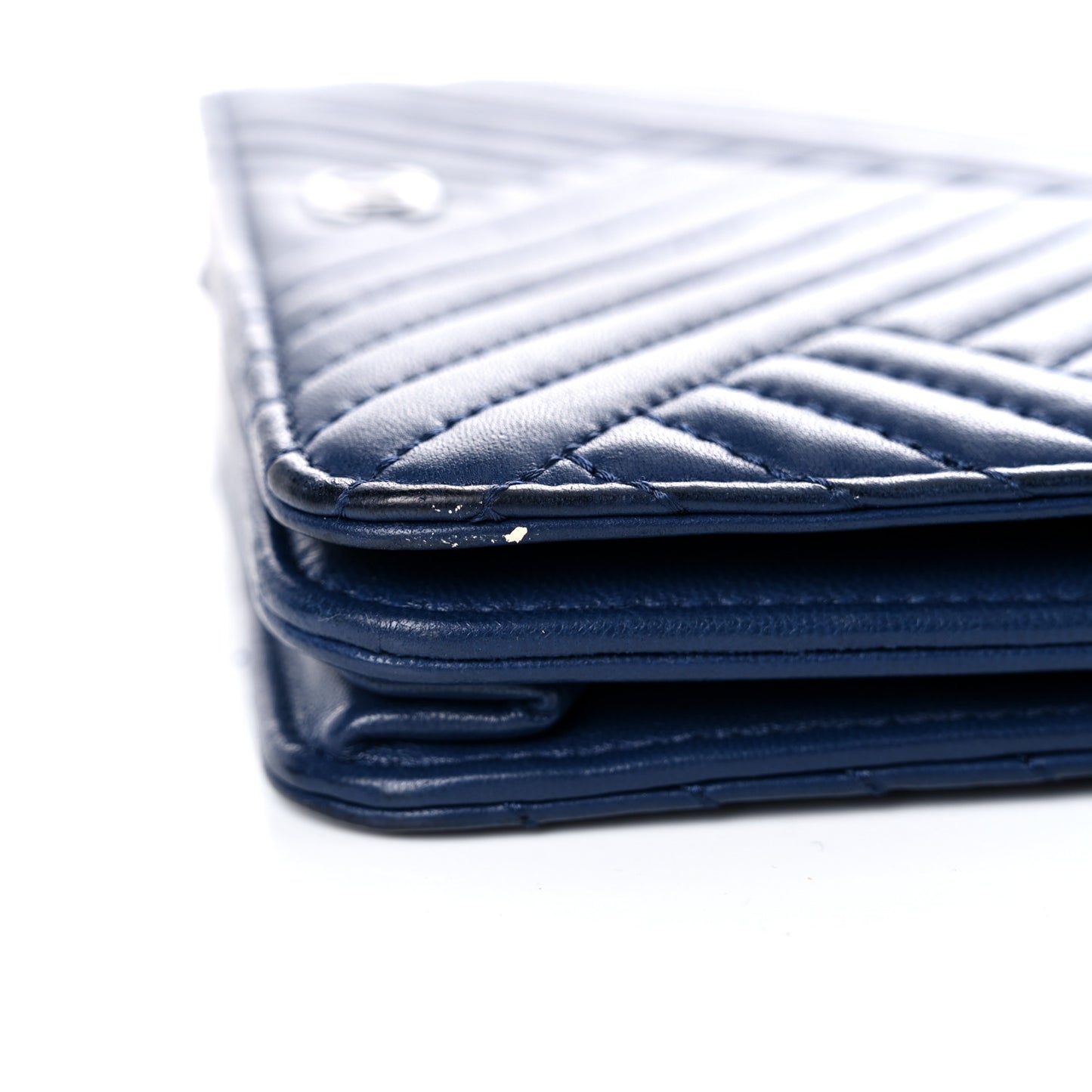 Lambskin Quilted CC Crossing Wallet On Chain WOC Blue