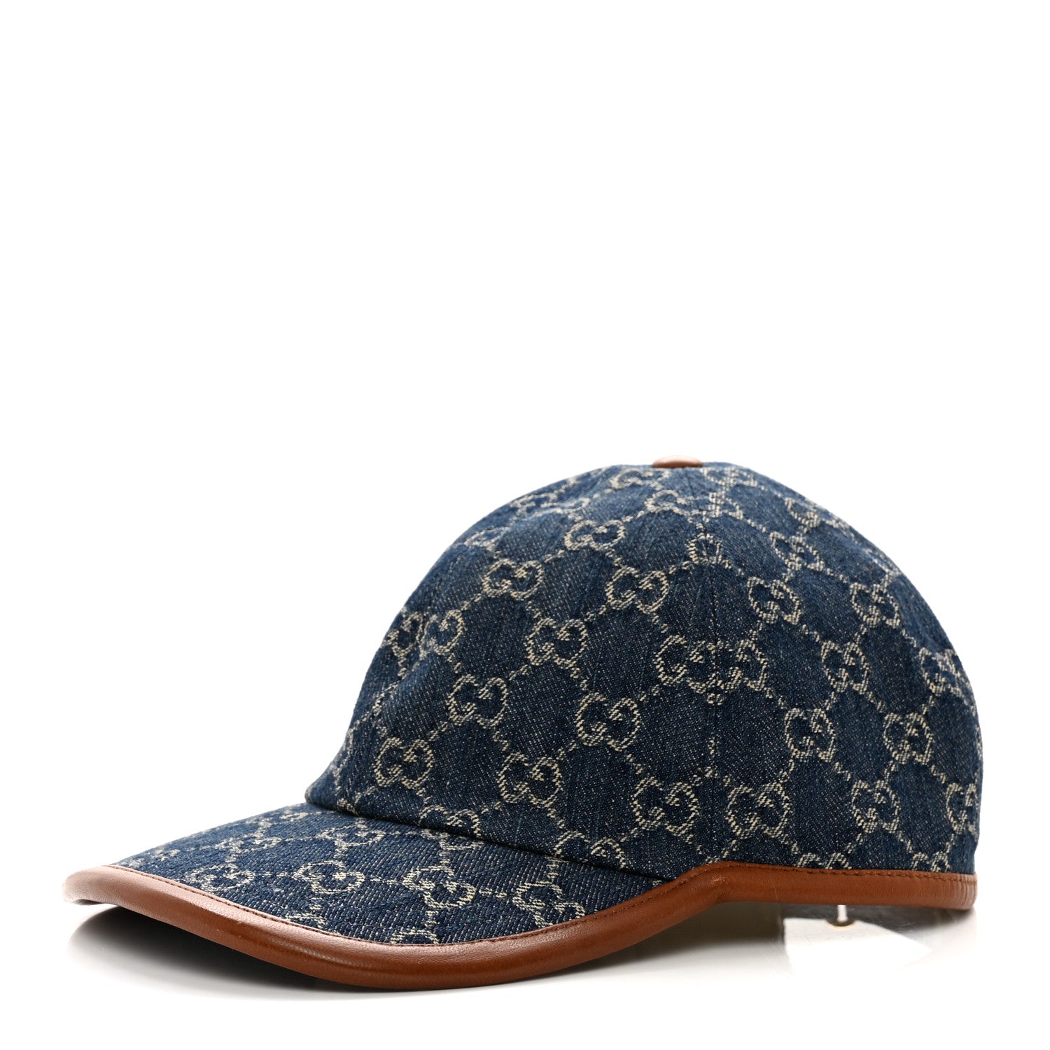 Gucci Washed Jacquard Denim Nappa GG Monogram Oscar Baseball Hat Denim Cuir 1 of 10