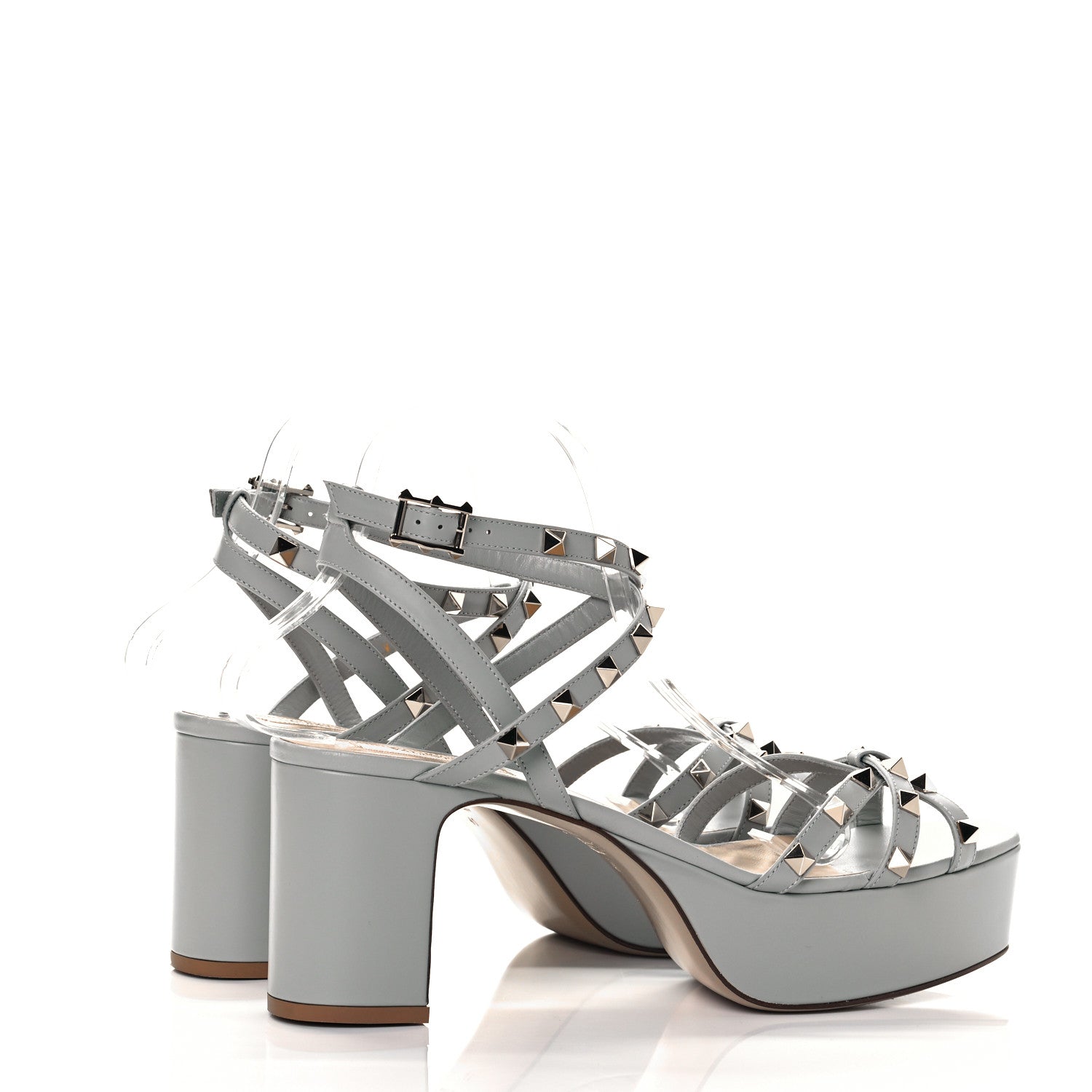 Valentino Garavani Calfskin Rockstud Ankle Wrap 35/75mm Platform Sandals 41 Opal Grey 4 of 7