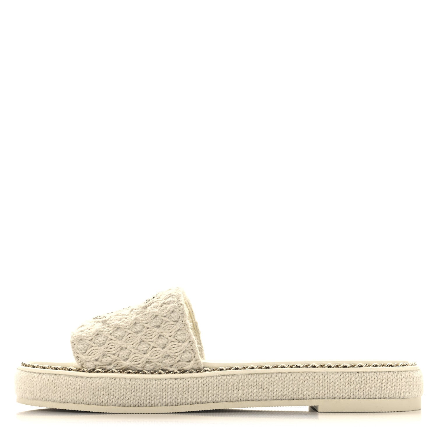 Chanel Wool Alpaca Chain CC Slide Sandals 40 Ivory 1 of 4