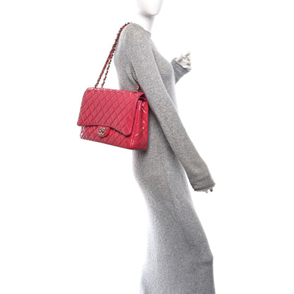Chanel Patent Maxi Quilted Double Flap Dark Pink 2 of 11
