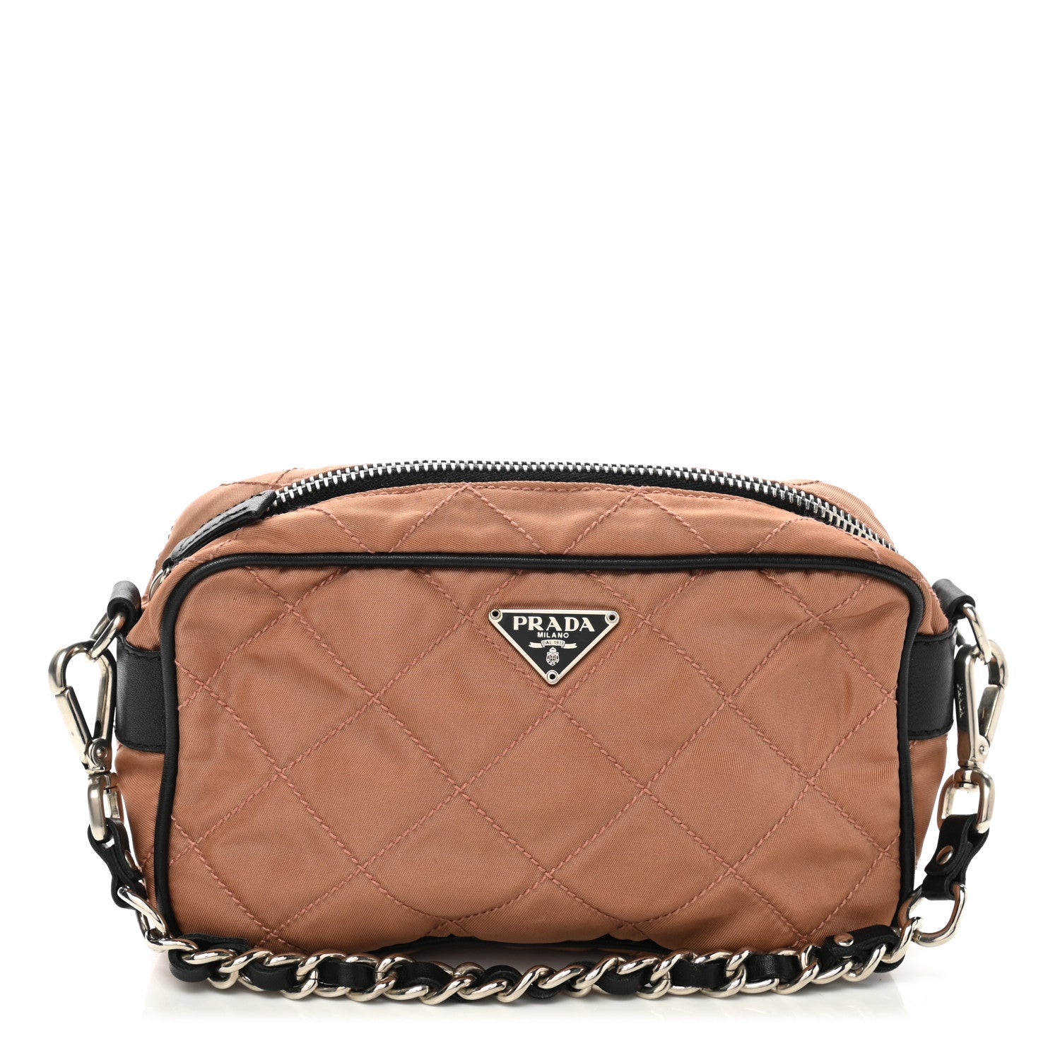 Prada Tessuto Nylon Saffiano Impunturato Quilted Pochette Cammello Black 1 of 8
