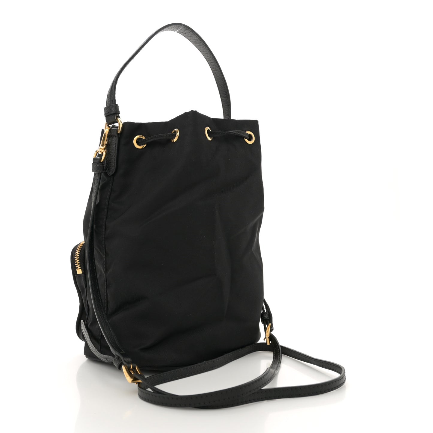 Nylon Vela Saffiano Mini Bucket Crossbody Bag Black