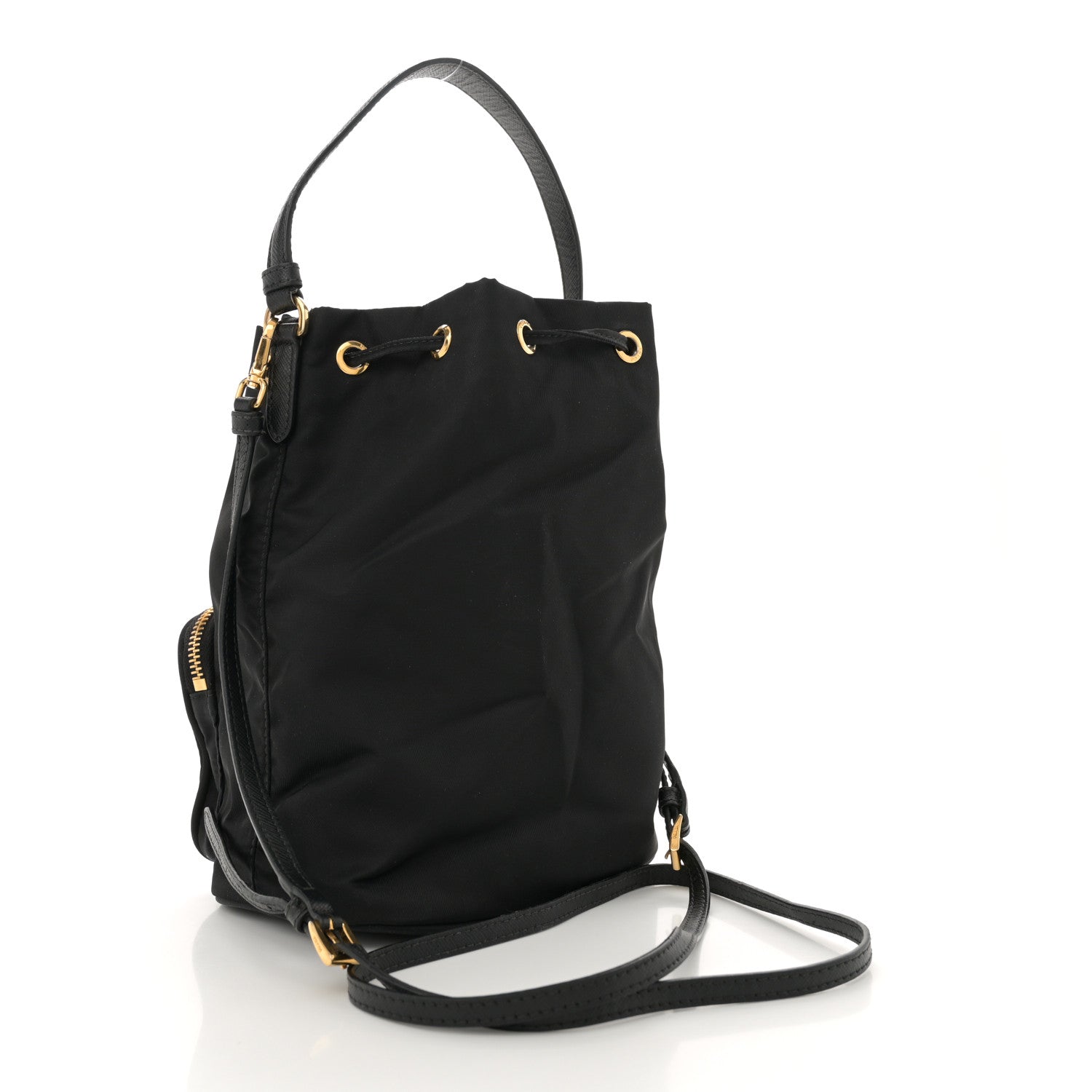 Prada Nylon Vela Saffiano Mini Bucket Crossbody Bag Black 3 of 10