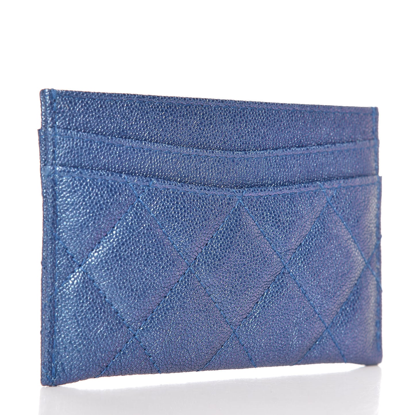 Iridescent Caviar Quilted Card Holder Blue Fonce