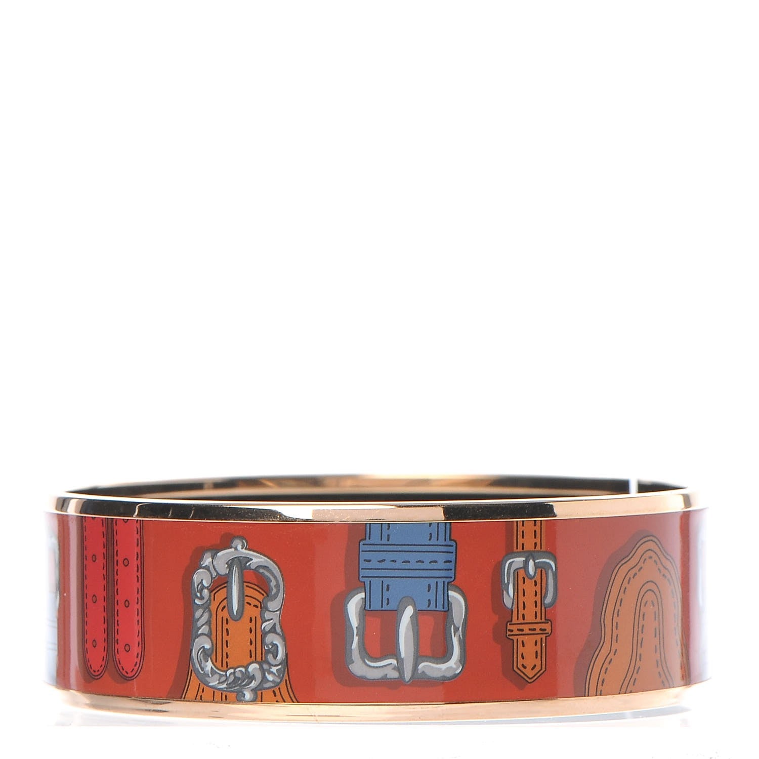 Hermes Enamel Printed Harnais Des Presidents Wide Bracelet 65 Folk 1 of 5