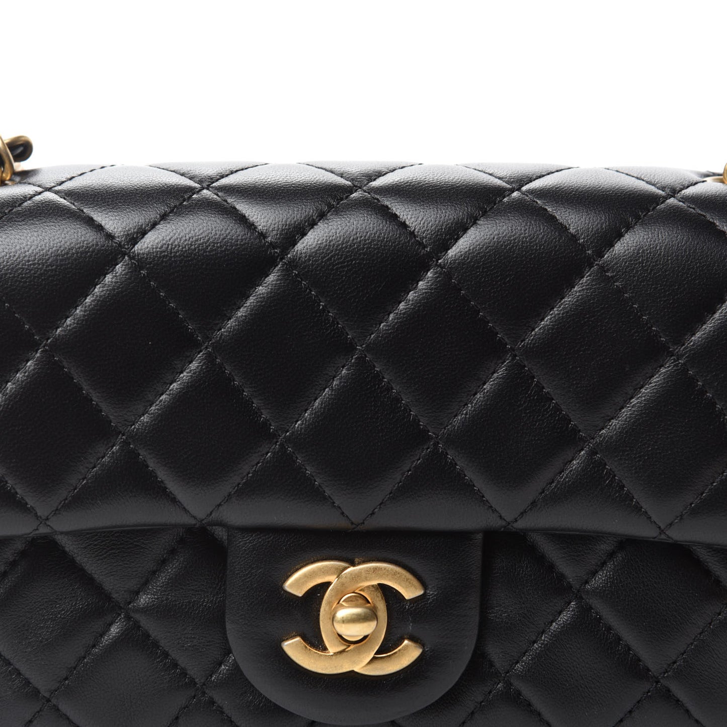 Lambskin Quilted Mini Rectangular Pearl Crush Flap Black