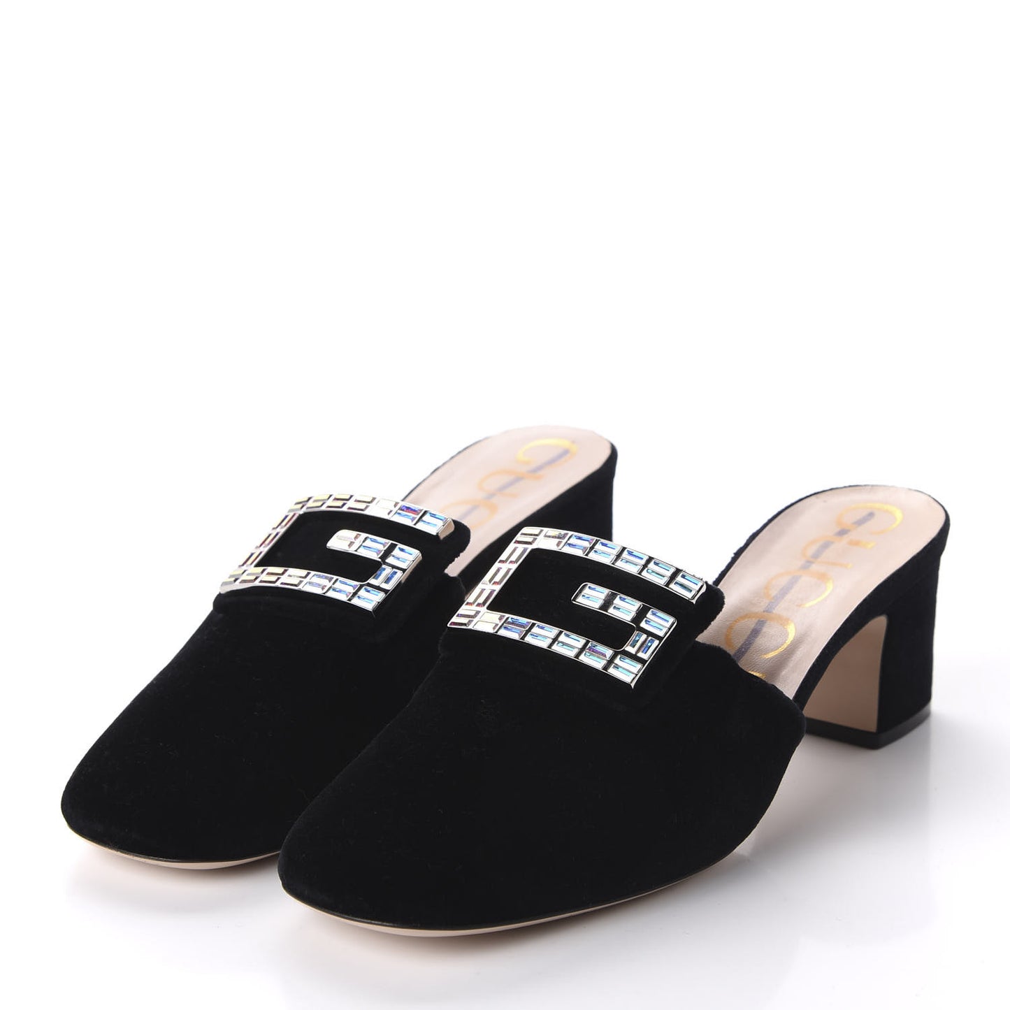 Velvet Crystal Square G Madelyn Mules 40 Black