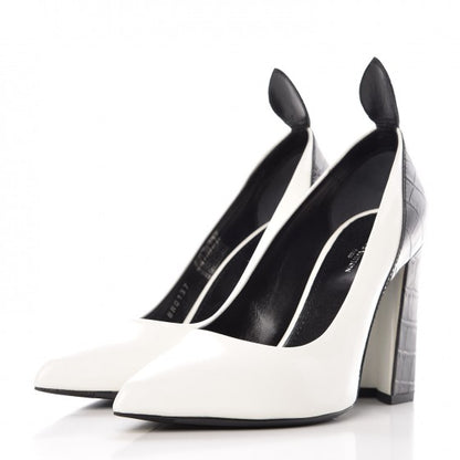 Louis Vuitton LOUIS VUITTON Calfskin Crocodile Embossed Matchmake Pumps 38 Black White 3 of 19
