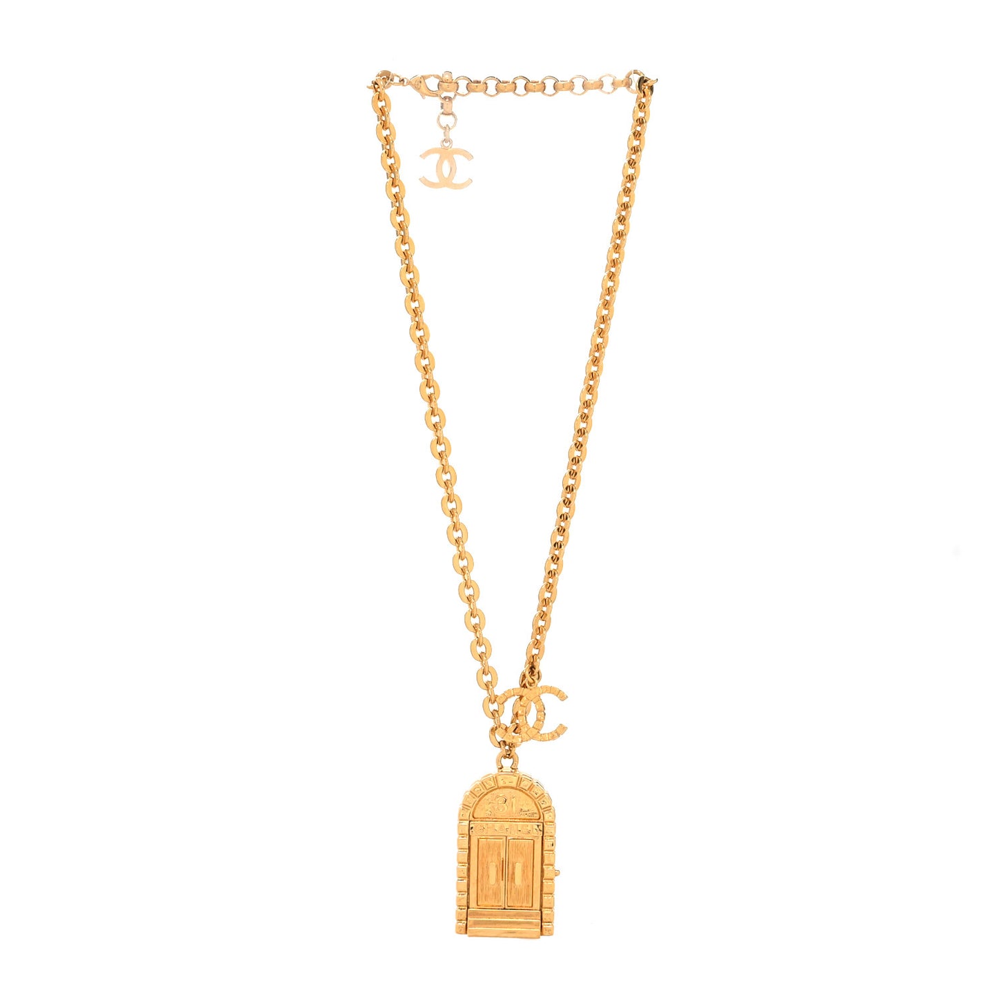 Metal 31 Rue Cambon Door Long Necklace Gold
