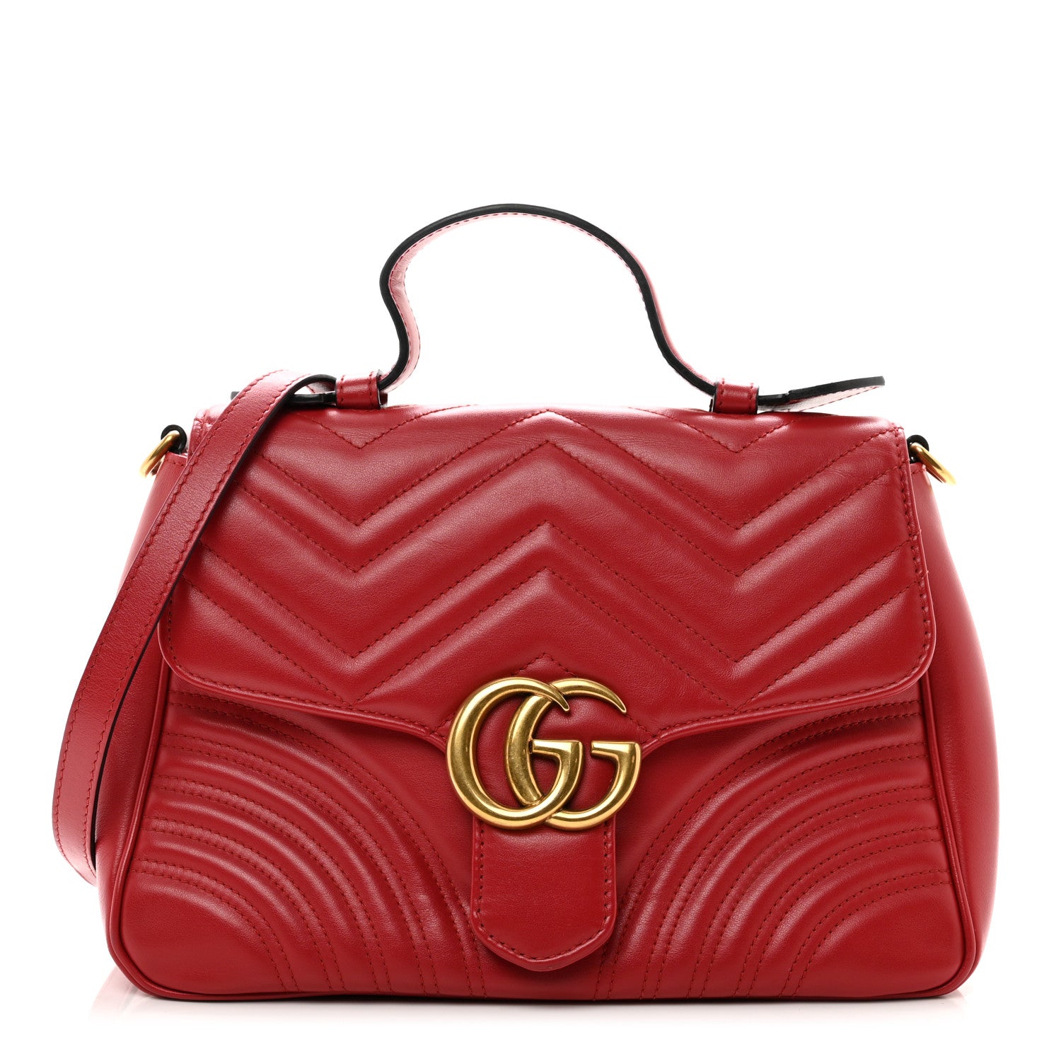 Gucci Calfskin Matelasse Small GG Marmont Top Handle Shoulder Bag Hibiscus Red 1 of 11