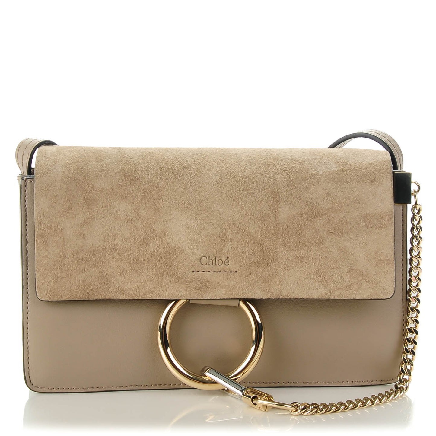 Suede Calfskin Small Faye Shoulder Bag Motty Grey