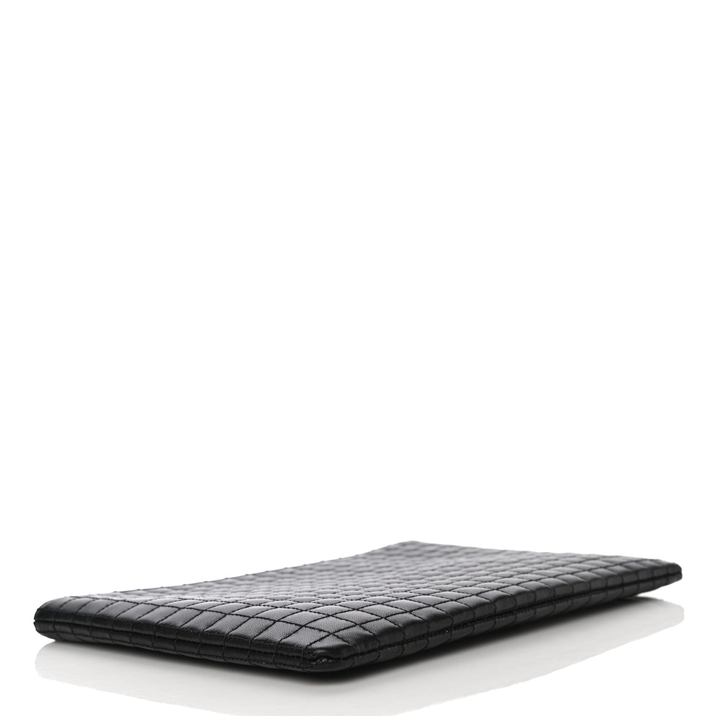Calfskin Quilted C Charm Pouch Black
