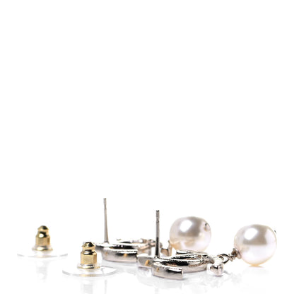 Chanel Crystal Pearl CC Drop Earrings Silver 3 of 4