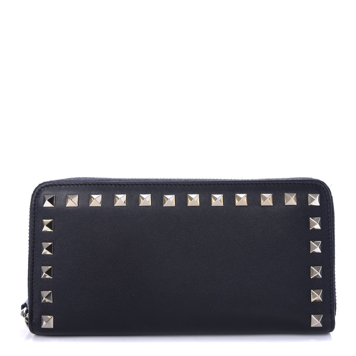 Calfskin Rockstud Zip Around Wallet Black